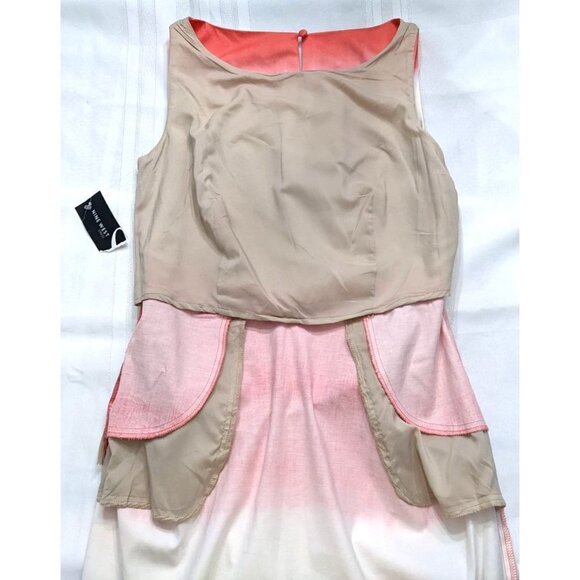 NWT NINE WEST 98% Cotton Coral Tan Belted Sheath Dress Sz 8 Sleeveless Tie Dye - Picture 10 of 11